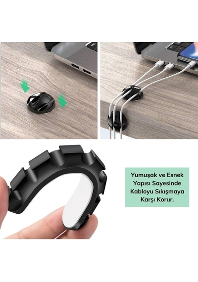 Plentiful Çok Amaçlı Kablo Tutucu Akrilik Güçlü Yapışkanlı Organizer Düzenleyici 16 Parça Set Kolay Ku Siyah