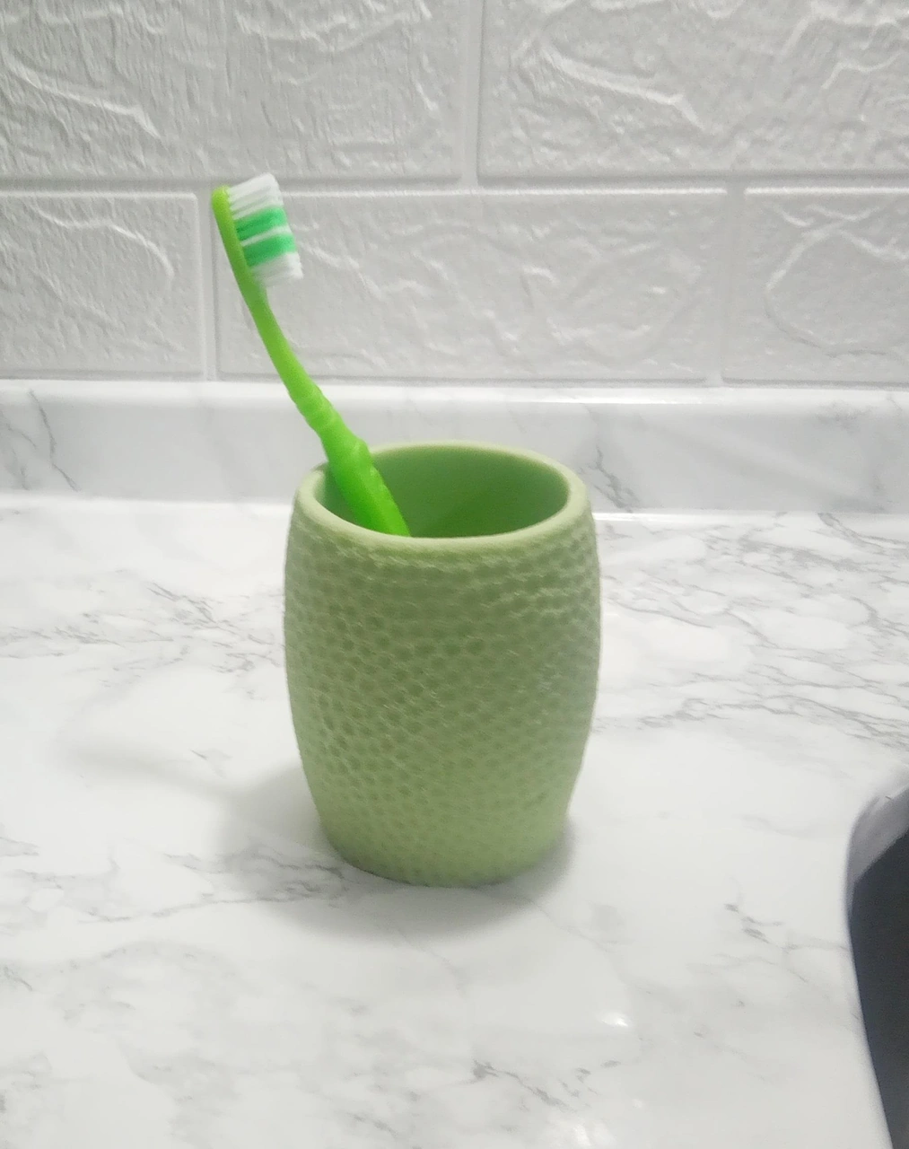 2 Adet Diş Fırçalık,macunluk Yeşil Petek Desenli Poliresin 8x8x10cm 400ml Banyo Seti Çok Renkli