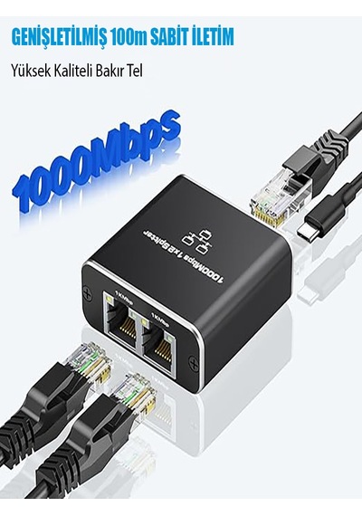 Ethernet Ayırıcı 1'i 2 Arada Çıkış Yüksek Hızlı 1000mbps Cat5/5e/6/7/8 Kablo İçin Ayırıcı Adaptörü