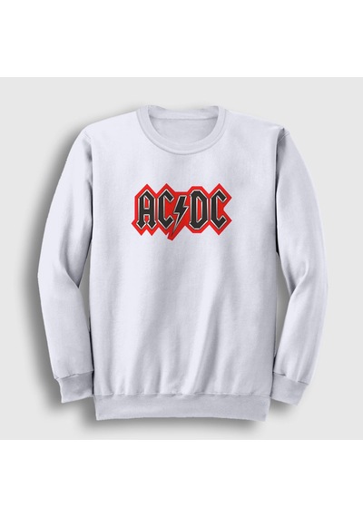 Presmono Unisex Red Black Ac/dc Sweatshirt Beyaz
