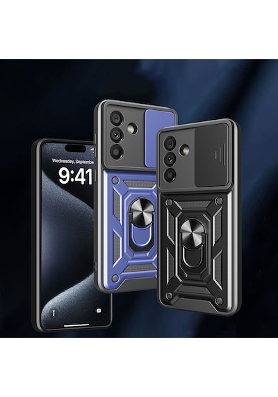 Galaxy A56 Uyumlu Kılıf Magnetik Standlı Kamera Korumalı Zore Sürgülü Vega Kapak -115440 Mavi