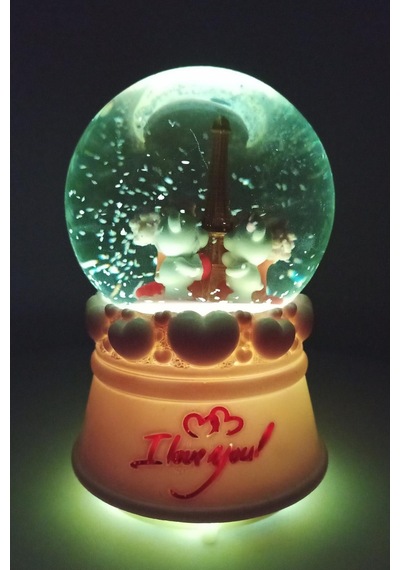 Romantik Paris Love Kar Küresi Müzikli Ve Işıklı 13cm