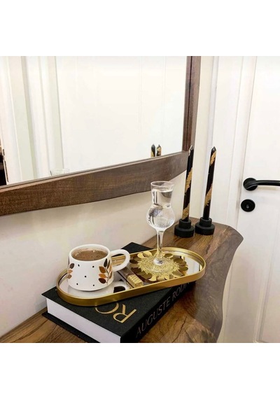 Febrini Aynalı Duvara Asılabilen Dekor Ve Kahve Sunumluk Oval Gold Tepsi 12x30 Cm 3 Adet Altın