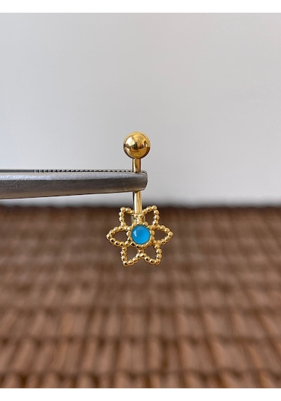316 L Cerrahi Çelik Anti Alerjik 10 Mm 6 Yapraklı Çiçek Model Göbek Piercingi Gold 25240022