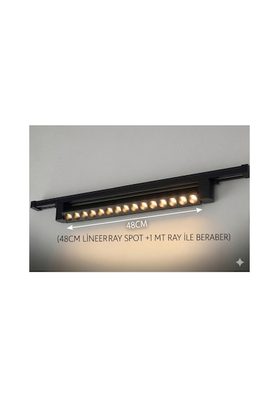 Siyah Kasa Günışığı 180 ' Magnet Led Ray Spot Lamba 1 Metre Raylı Armatür 48cm Diğer