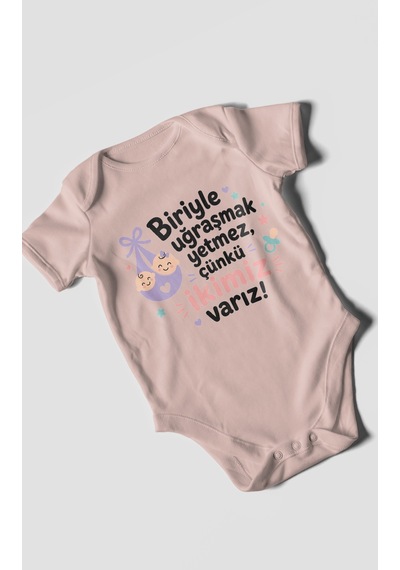 Morivokids Biriyle Uğraşmak Yetmez, Yazılı Kısa Kollu Bebek Body %100 Pamuk Pastel Pembe