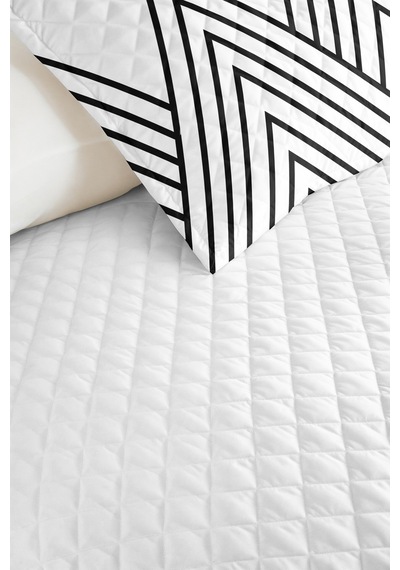 Siyah Geometrik Genç Odası Tek Kişilik Pike Takımı - Modern Çizgili 160x220 Cm Kapitone Yatak Örtüsü Mumlu Başak Masalı