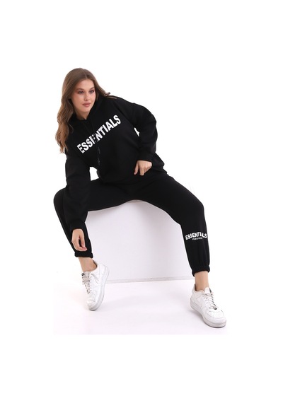 Winmoda34 Oversize Eşofman Takımı Boyfriend Baskılı Bol Kalıp Siyah