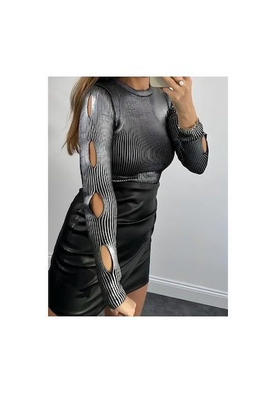 Çınar Boutique Lazer Kesim Varaklı Kazak-gümüş - Standart Gümüş Gümüş