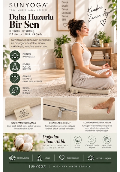 Backjack Meditasyon Sandalyesi Metal İskeletli Sırt Destekli Yoga Yer Minderi Ekru