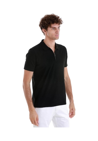 Hatemoğlu Siyah Regular Fit Jakarlı Polo Yaka Fermuarlı Tişört 35362024c014 002 Siyah