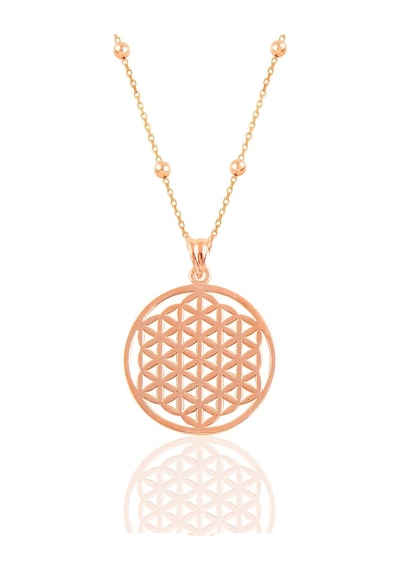 Gümüş Altın Yaldızlı Top Top Zincirli Yaşam Çiçeği Kolye Barcode Rose Gold