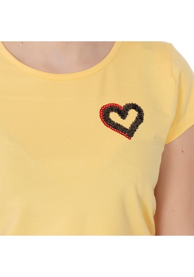 Toontoy Kids Toontoy Kız Çocuk T-shirt Kalp Nakışlı Sarı