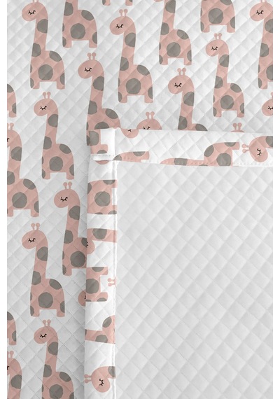Evimde Bambaşka Zürafa Pembe Pastel Kız Çocuk Pike Takımı-sevimli Gri Minimal Bebek Odası Yatak Örtüsü-160x220  CM
