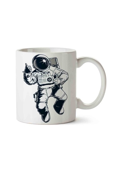 Astronot Okey Porselen Kupa Bardak Beyaz