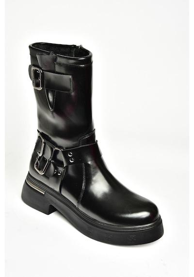 Fox Shoes T996333008 Siyah Rugan Kalın Tabanlı Kadın Bot Siyah-Rugan Siyah