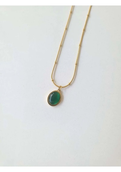 Çelik Gold Yeşil Taşlı Kadın Kolye - Emerald Sevgiliye Hediye