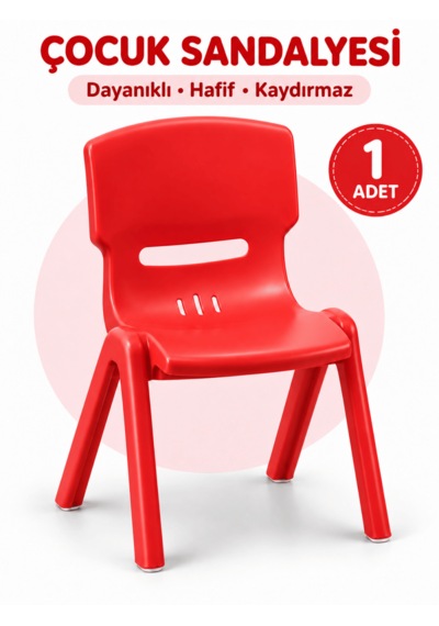 Beylini Çocuk Sandalyesi Anaokulu Kreş Kurs Mini Tabure Dayanıklı Rahat Plastik Kırmızı