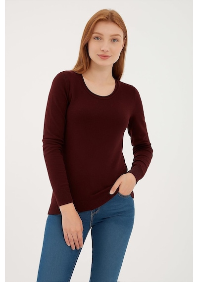Fashion Friends Kadın U Yaka Kazak 25k0779k1 Bordo