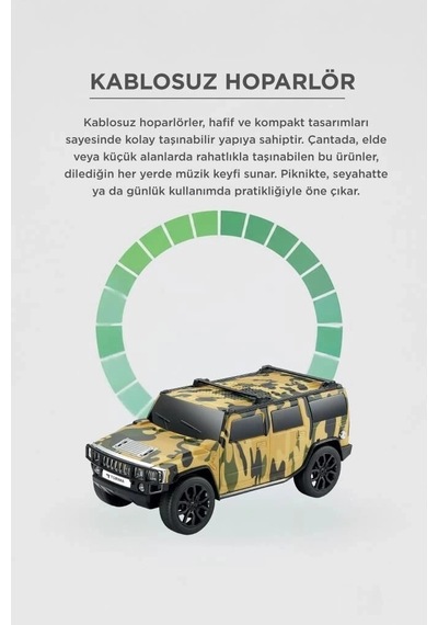 Premium Torima Bluetooth Hoparlör Araba Tasarımlı D48 Kamuflaj Ses Sistemi Radyolu Parti