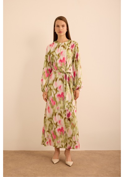 Aker Batik Desenli Elbise Pembe Pembe