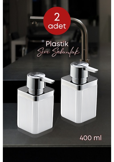 Grimorlife 2 Adet Akrilik Sıvı Sabunluk Mutfak Banyo Sabunluk Seti-beyaz- 400 Ml Cam Değildir Beyaz