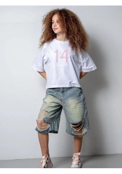 Zekids Kız Çocuk 14 Lıfe Yazılı Pamuklu Tshirt-15795 Beyaz