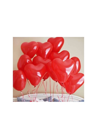 Sevgililer Günü Konsepti Kalpli Kırmızı Balon 20 Adet 12 İnç Balon Kırmızı Kırmızı