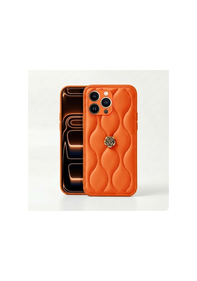 Apple İphone 16 Pro Max Uyumlu Kılıf Çiçekli Dalgalı Deri Kılıf Turuncu