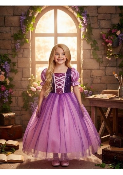 Zekids Kız Çocuk Pamuk Prenses Ve Rapunzel Kostümü-13690 Mor