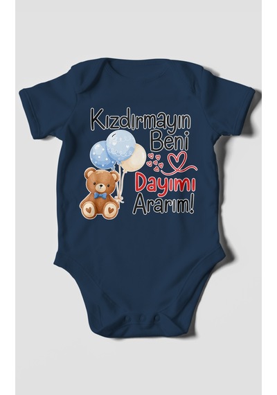 Morivokids Kızdırmayın Beni, Dayımı Ararım Kısa Kollu Bebek Body %100 Pamuk Lacivert