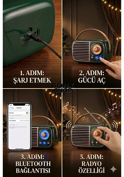 Sonx Nostaljik Retro Bluetooth - Fm Radyo, Usb Ve Bluetooth Kablosuz Hoparlör