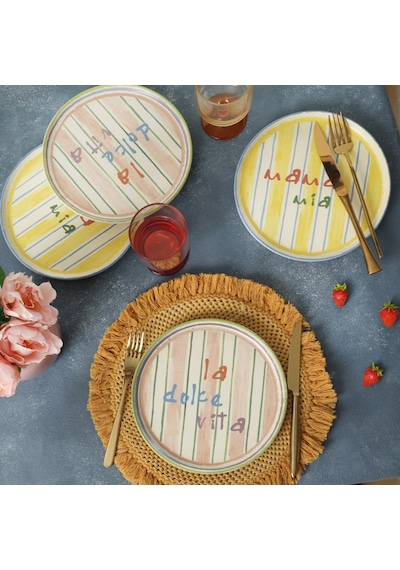 Keramika Mama Mia & La Dolce Vita Pasta Tabağı 22 Cm 4 Adet Çok Renkli