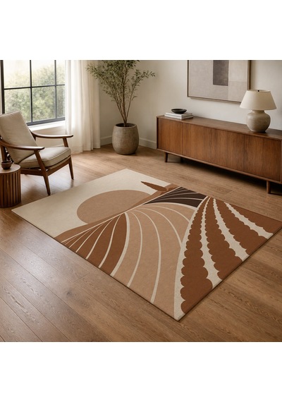 Kartela Halı Güneş Tarlası Manzaralı Modern Halı Bakır Kaymaz Taban Makinede Yıkanabilir 180x270 Cm