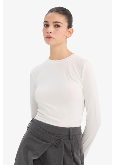 Defacto Fitted Basic Kırık Beyaz Kadın T-shirt D0199ax/wt32