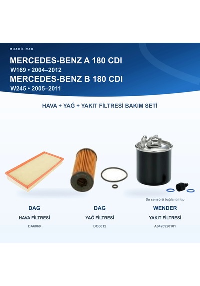 Mercedes Benz A W169 / Mercedes Benz B W245 Hava+yağ+yakıt Filtre Bakım Seti