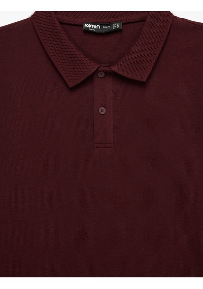Koton Pamuklu Kısa Kollu Pike Kumaş Düğmeli Polo Yaka Slim Fit Tişört Bordo 6sam10293mk