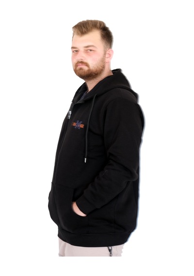 Mode Xl Büyük Beden Erkek Kapüşonlu Fermuarlı Sweatshirt U25803 Siyah Siyah
