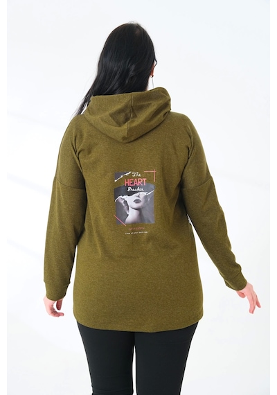 Lady Majestic Büyük Beden Kapüşonlu Sweatshirt Haki