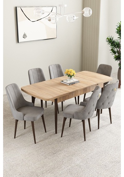Clara Meşe Desen 80x132 Açılabilir Mdf Masa Yemek Odası Takımı,mutfak Takımı 6 Adet Sandalye Gri Clara Meşe Desen 80x132 Açılabilir Mdf Masa Yemek Odası Takımı,mutfak Takımı 6 Adet Sandalye Gri