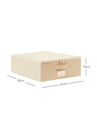 Ocean Home Textile Küçük Boy Bej Balıksırtı Destekli Kutu Hurç 31 x 38 x 12 cm
