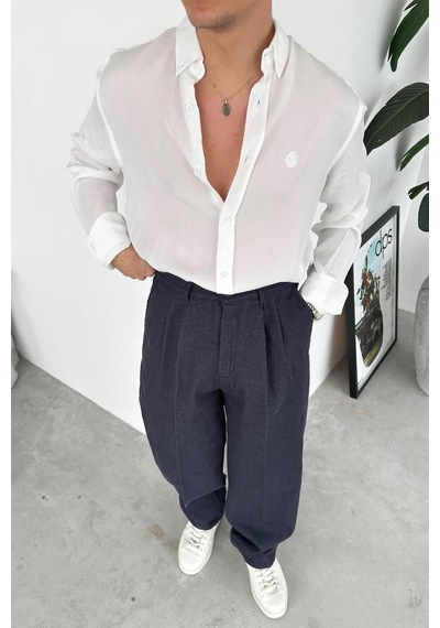Beyaz Nakışlı Oversize Modal Gömlek Beyaz