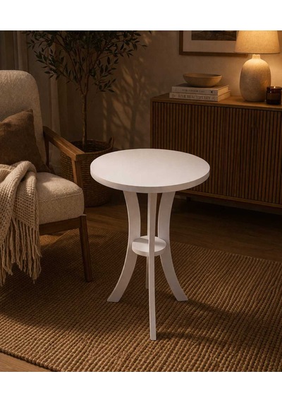 Fiskos Beyaz Yan Sehpa 50 Cm Çap - 60 Cm Yükseklik Modern Zigon Yan Sehpa Beyaz