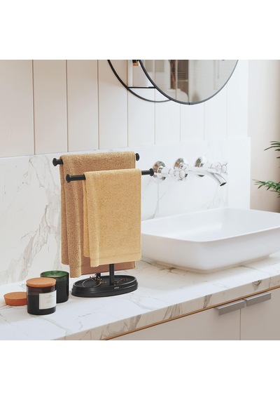 Palm Lavabo İçin Havlu Askısı, Serbest Duran Havlu Askısı, İki Kollu Metal Takı Koyma Yeri İle, Siyah, Standart Boyut Cok Renkli