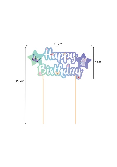 Kelebek Temalı Happy Birthday Kaligrafi Pasta Üstü Süs Tüm Yaşlar