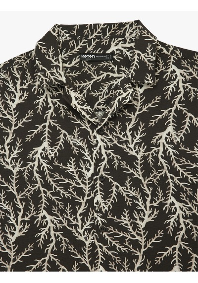 Koton Regular Fit Kısa Kollu Devrik Yaka Desenli Gömlek Bej Desenli 6sam60048hw Ekru
