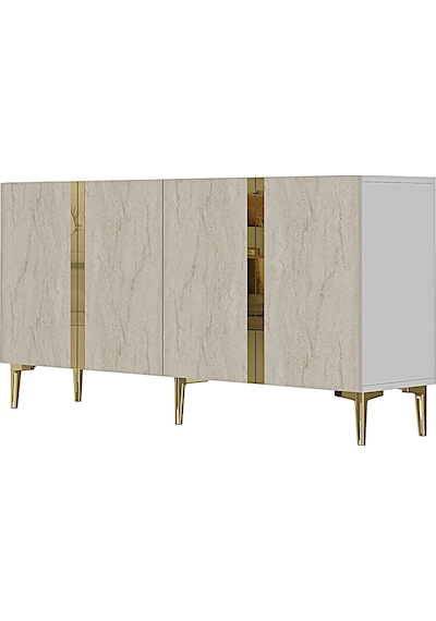 Ka1598btg Anka Konsol Ve Tv Sehpası Beyaz-traverten-gold 150cm