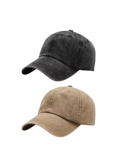 Tezzgelsin Unisex Pamuklu Eskitme 2'li Kep Şapka Siyah Camel