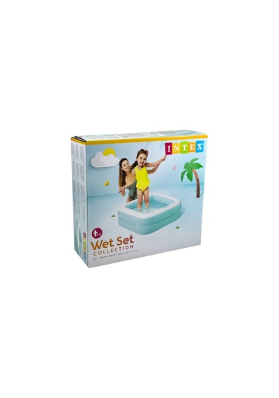Şişme Taban Mini Kare Çocuk Havuzu - 86x86x25 Cm Mavi