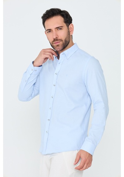 White Stone Mavi %100 Pamuk Regular Fit Erkek Uzun Kollu Gömlek MAVİ